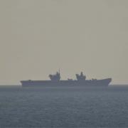 HMS Prince of Wales was spotted off of Portland Bill today. Picture: Griff