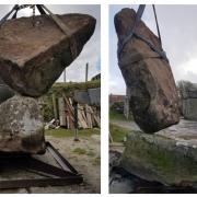 'Strength and Grace' and 'WOW' stone balancing sculptures by Adrian Gray