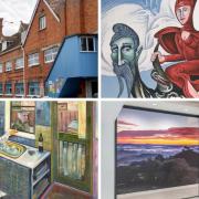 Dorset Art Weeks clockwise from top left: St Michael's Trading Estate, David Brooke 'Astride A Sea Monster', James Loveridge photography at Heavers showroom and 'Before the Lunch' by Caroline Liddington