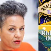 Writer Kit de Waal with the covers of Riding Out by Simon Parker and The Whalebone Theatre by Joanna Quinn, all of whom will be at the festival 
Pictures: Bridport Literature Festival