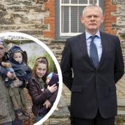 Martin Clunes and his wife Philippa have lodged an objection to plans for a permanent travellers site near Beaminster, where Theo Langton and Ruth McGill, inset, have been living