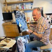 Clive Hemsley painting dog portraits