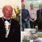 Late rotary president David Bettes, left, and right, donations to children in the community raised from the retiring collection at his funeral