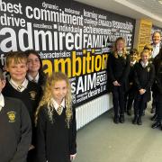 Headteacher Keith Hales with pupils of Beaminster School