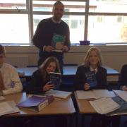 Colfox Classics: From left Alfie age 14, Ayla, 14, Neil Allies, Head of Languages and Cultures,