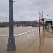 Bridport Football Club is completly submerged  after the River Brit burst its banks