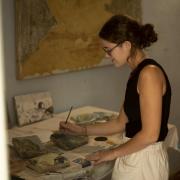 Grace Crabtree at work on her Fresco course at Bosa Art School