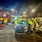 Bridport firefighters taking part in a training exercise in how to deal with a car crash