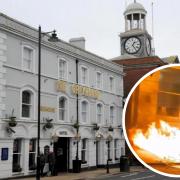 A bin caught on fire outside The Greyhound on East Street
